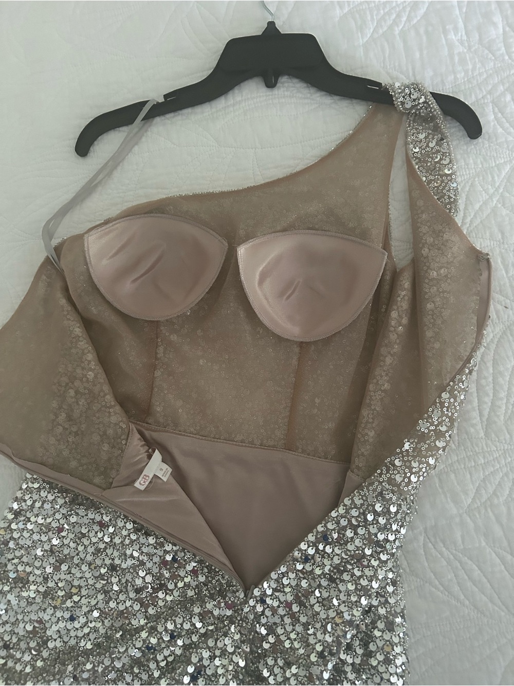 Gianni Bini Silver One-Shoulder Sequin Mini Dress - Picture 2 of 4